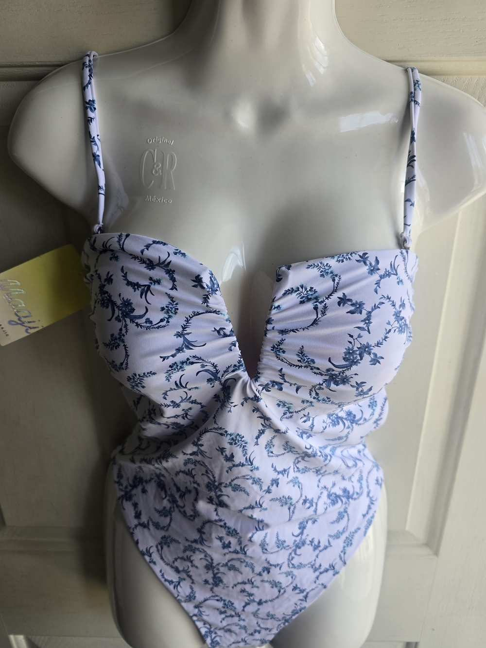 Maaji White Reversible One-Piece Swimsuit with Blue Floral Print